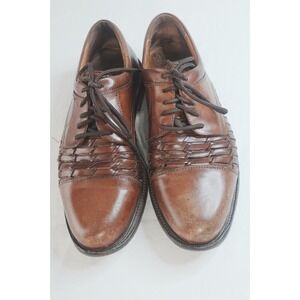 Johnston & Murphy Passport  Size 8M Lace Up Woven Mens Brown Leather ITALY Shoes